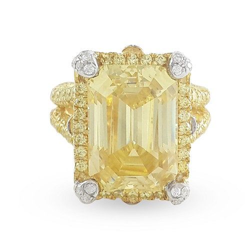 7ct Emerald Cut Yellow Sapphire Engagement Ring