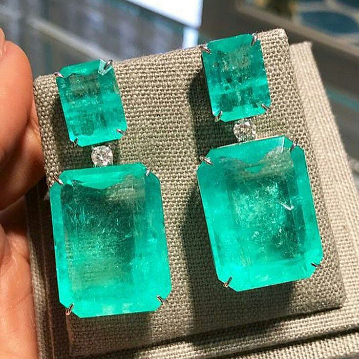 Radiant Cut Green Sapphire Drop Earrings