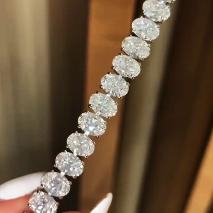 Oval Cut White Sapphire Tennis Chain Bracelet