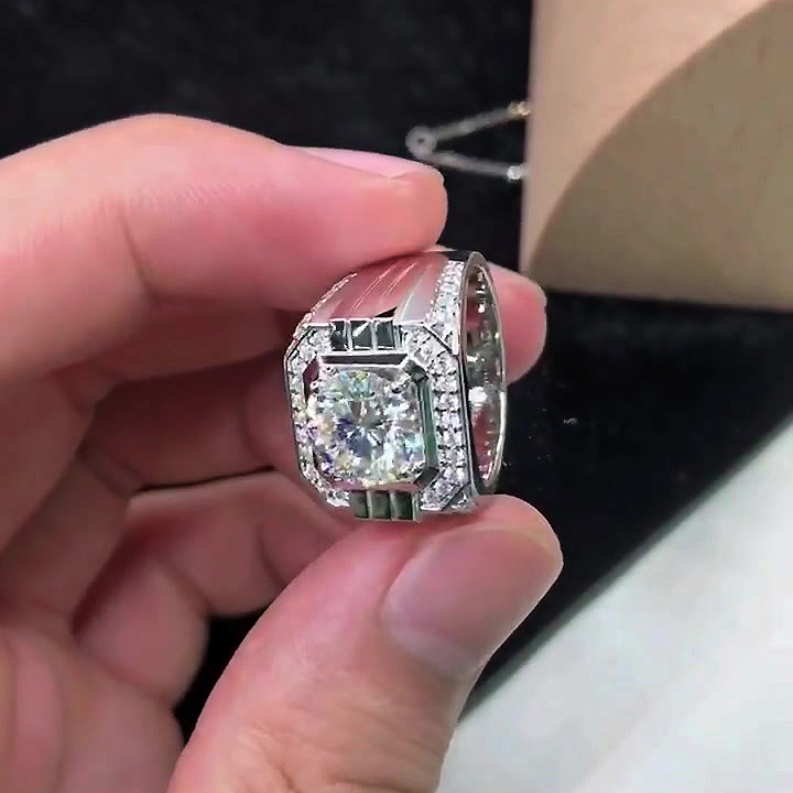 5ct Radiant Cut White Sapphire Men's Engagement Ring