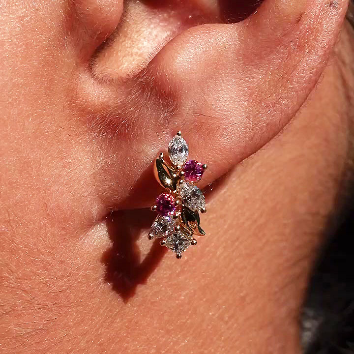 Pear Cut Pink Sapphire Drop Earrings 2 in 1