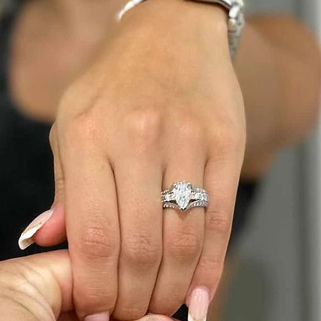 4ct Pear Cut White Sapphire Engagement Ring