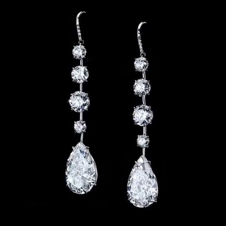 Pear Cut White Sahhire Drop Earrings