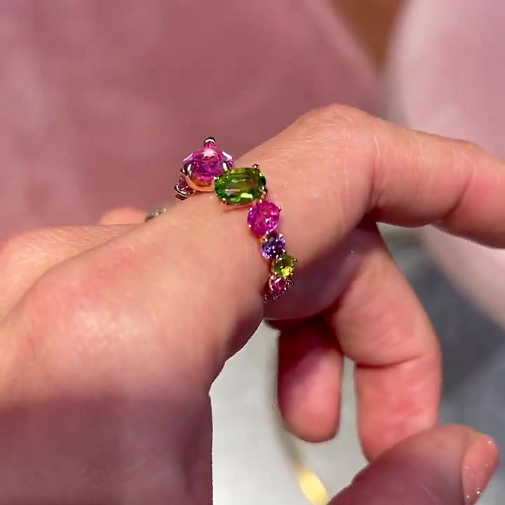 4.25ct Irregular Cut Rainbow Sapphire Eternity Ring