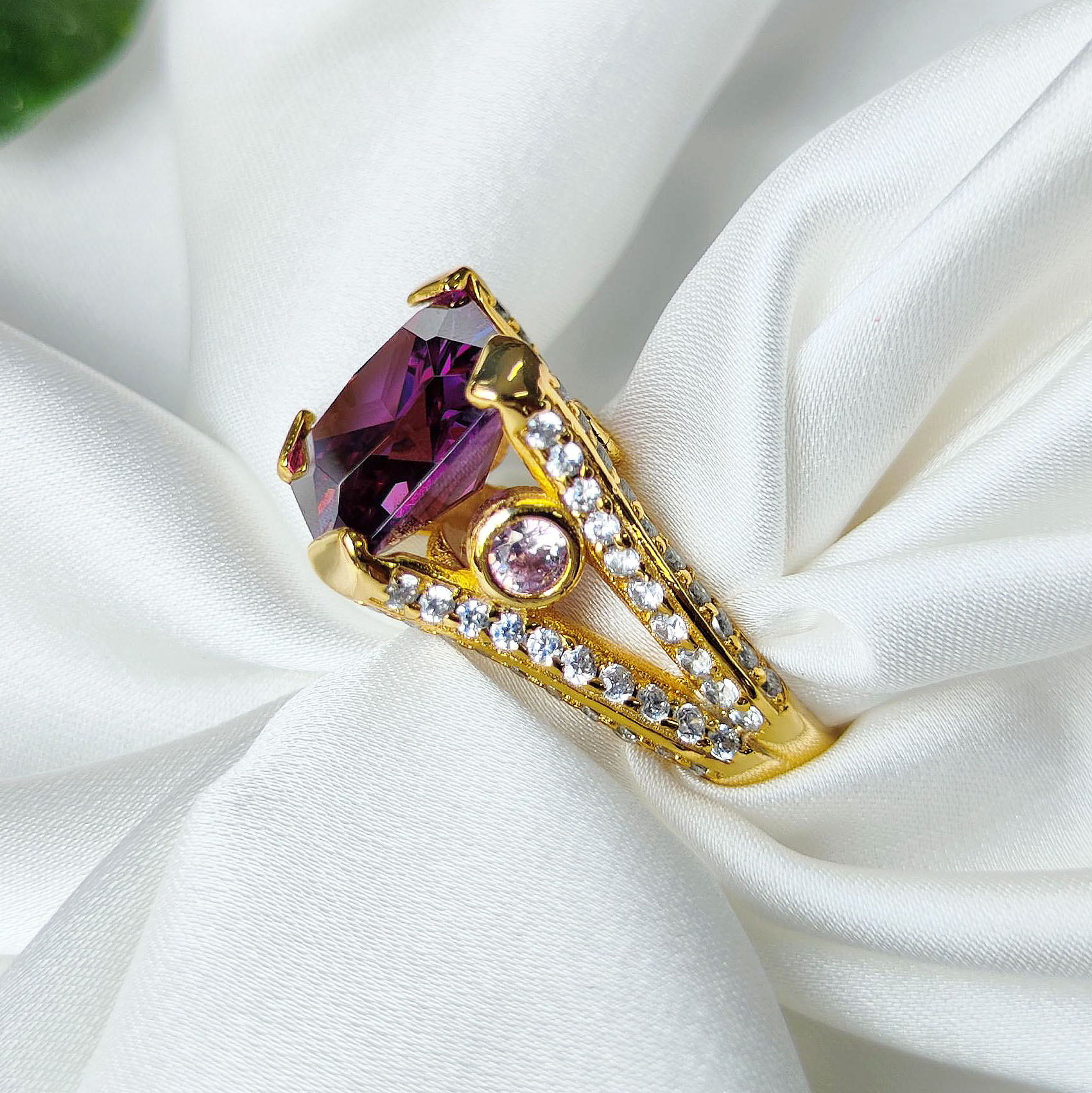 7ct Radiant Cut Amethyst Sapphire Engagement Ring