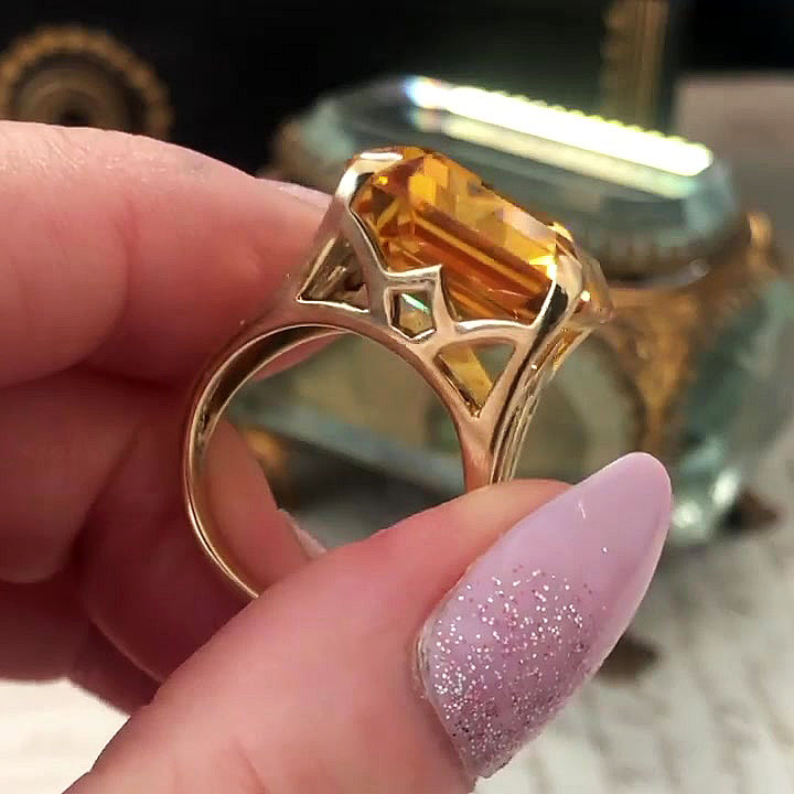 7ct Emerald Cut Yellow Sapphire Engagement Ring