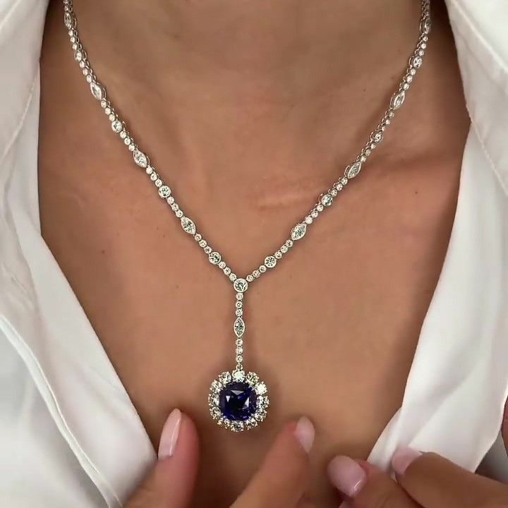 Round&Oval Cut Purple Sapphire Necklace