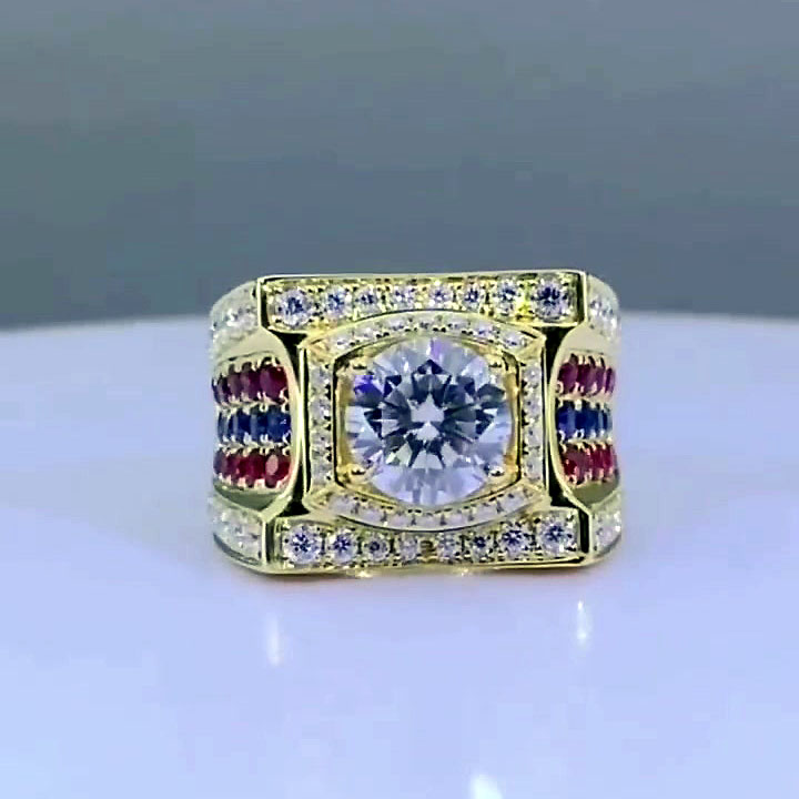 3ct Round Cut White Sapphire  Men's Engagement Ring