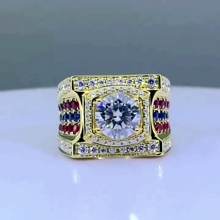 3ct Round Cut White Sapphire  Men's Engagement Ring