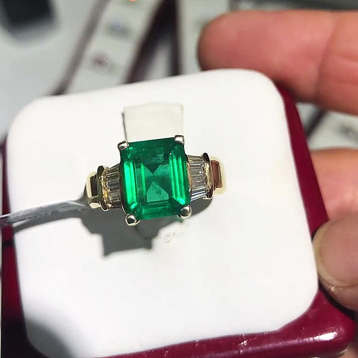 4ct Emerald Cut Emerald Sapphire Engagement Ring