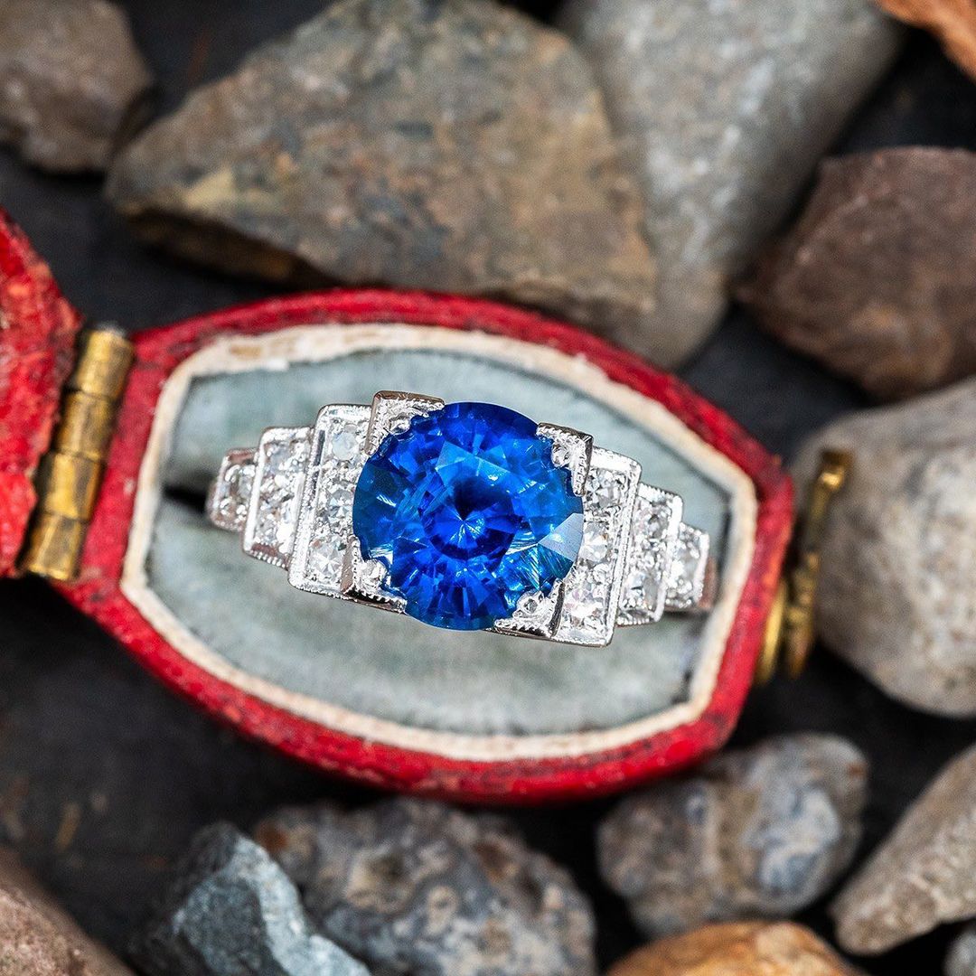 3ct Round Cut Blue Sapphire Engagement Ring