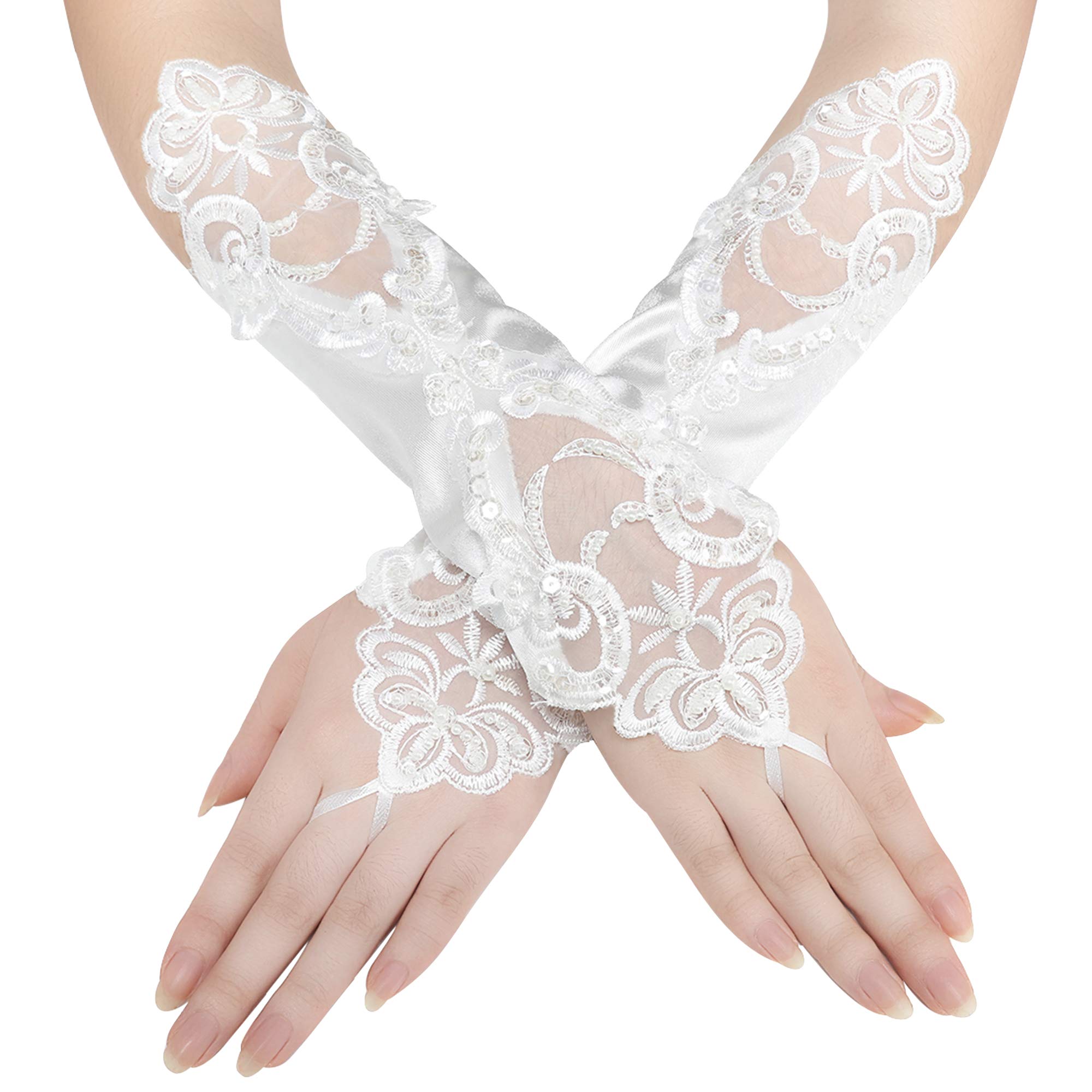 BABEYOND Short Opera Party 20s Satin Gloves Tea Party Wedding Lace Gloves