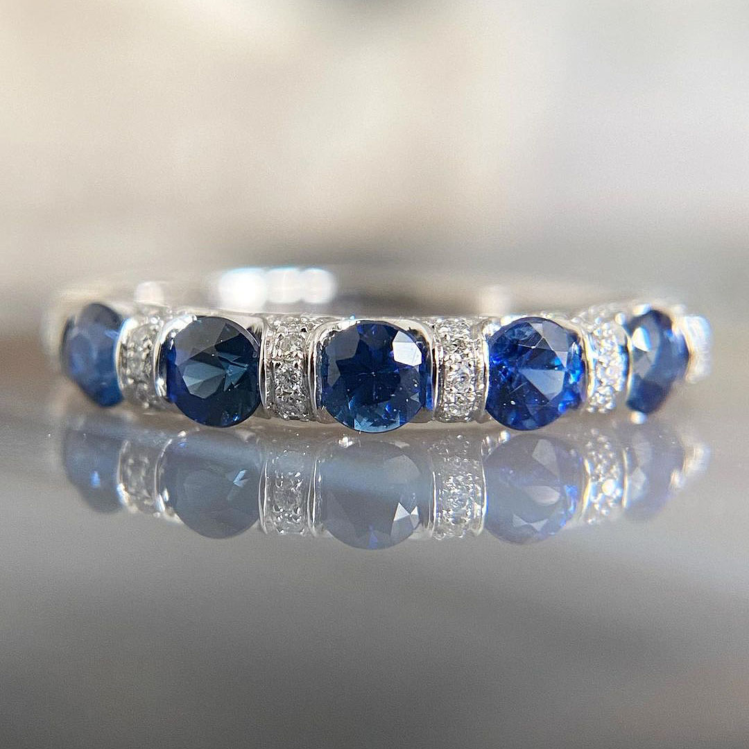 2.75ct Round Cut Blue Sapphire Eternity Ring