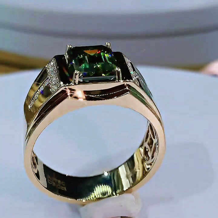 3ct Emerald Cut Emerald Sapphire Men's Engagement Ring