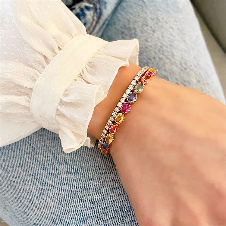 Oval Cut Rainbow Sapphire and Diamond Bracelet