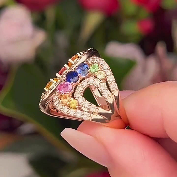 6.25ct Oval Cut Rainbow Sapphire Cocktail Ring