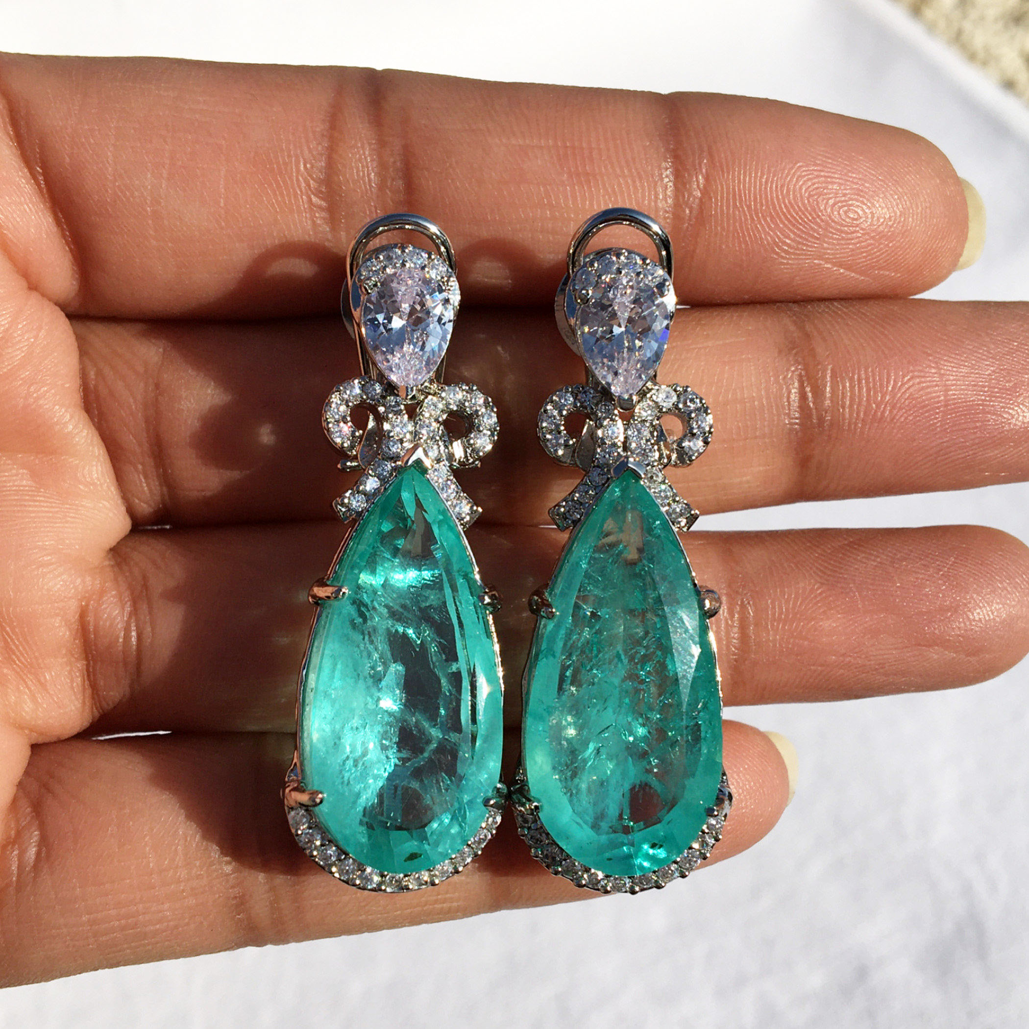 Pear Cut Green Sapphire Drop Earrings
