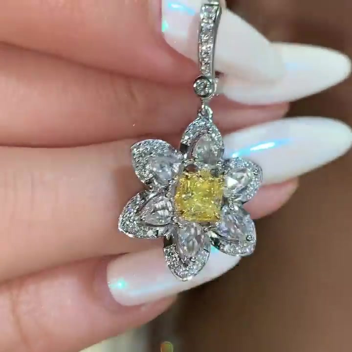 Radiant&Pear Cut Yellow Flower Style Sapphire Drop Earrings