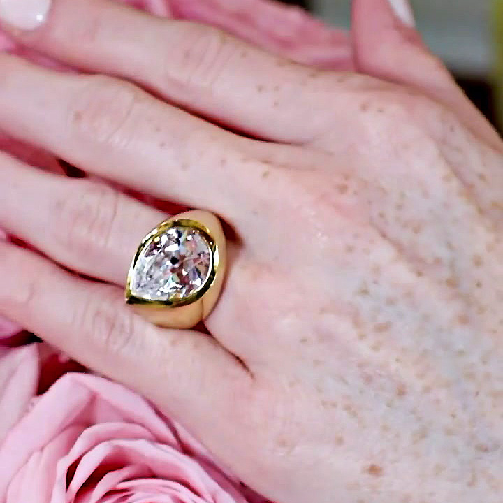 4ct Bezel Setting Pear Cut White Sapphire Engagement Ring