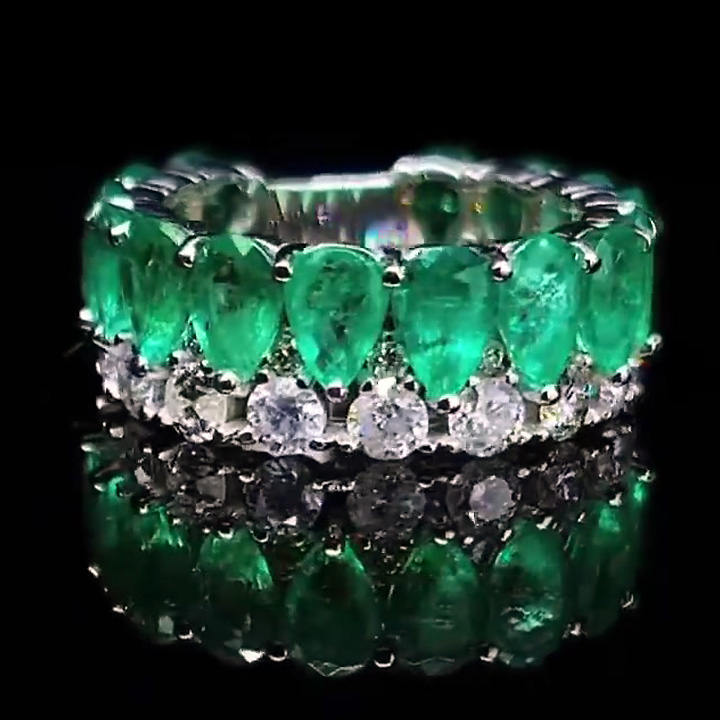 Unique 7.35ct Pear Cut Emerald Sapphire Eternity Ring