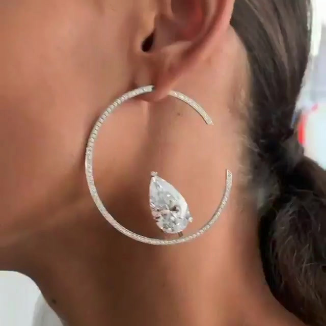 Pear&Round Cut White Sapphire Hoop Earrings