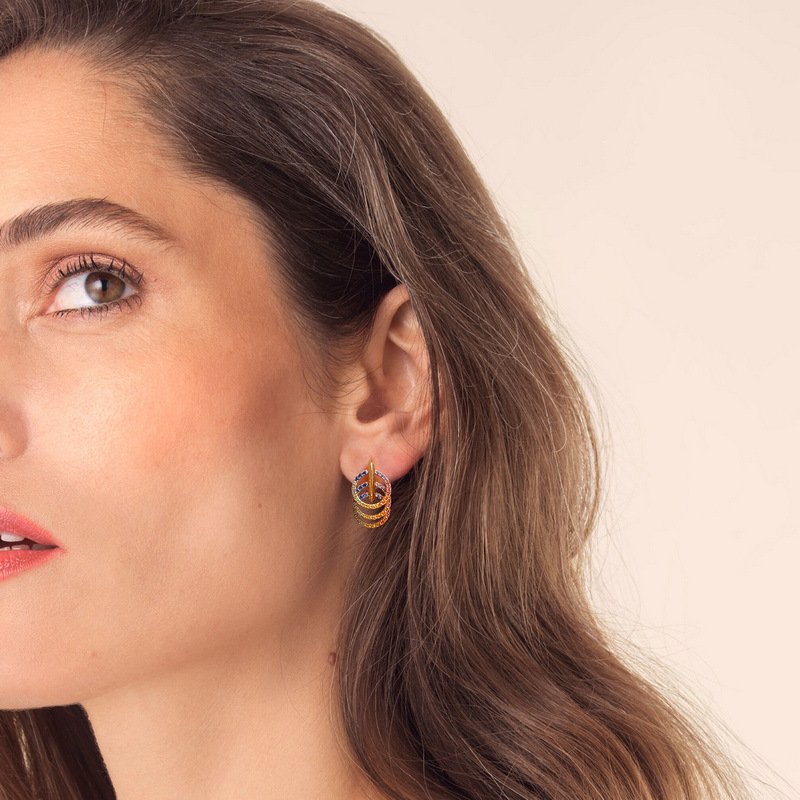 Round Cut Rainbow Sapphire Drop Earrings