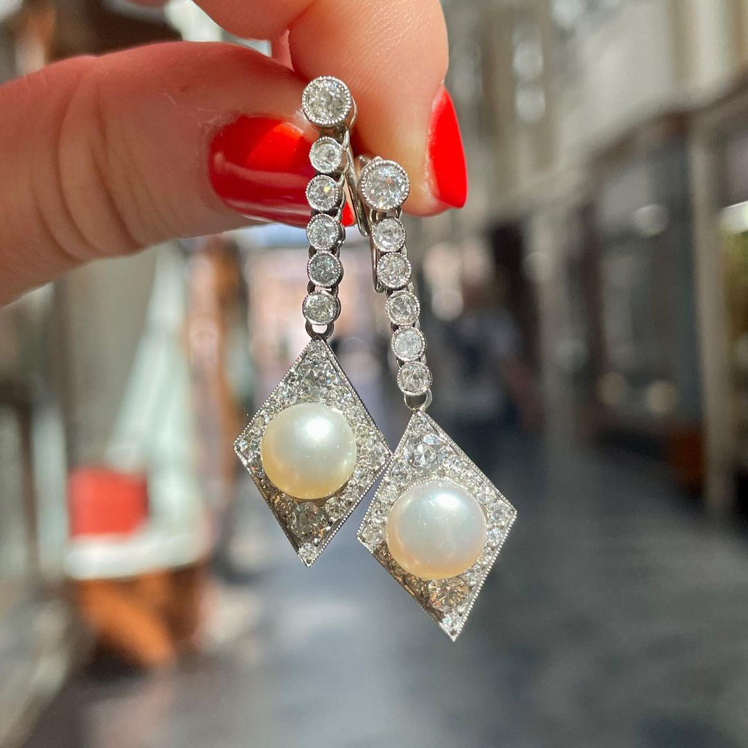 Round Cut White Sapphire Drop Earrings with Pearls