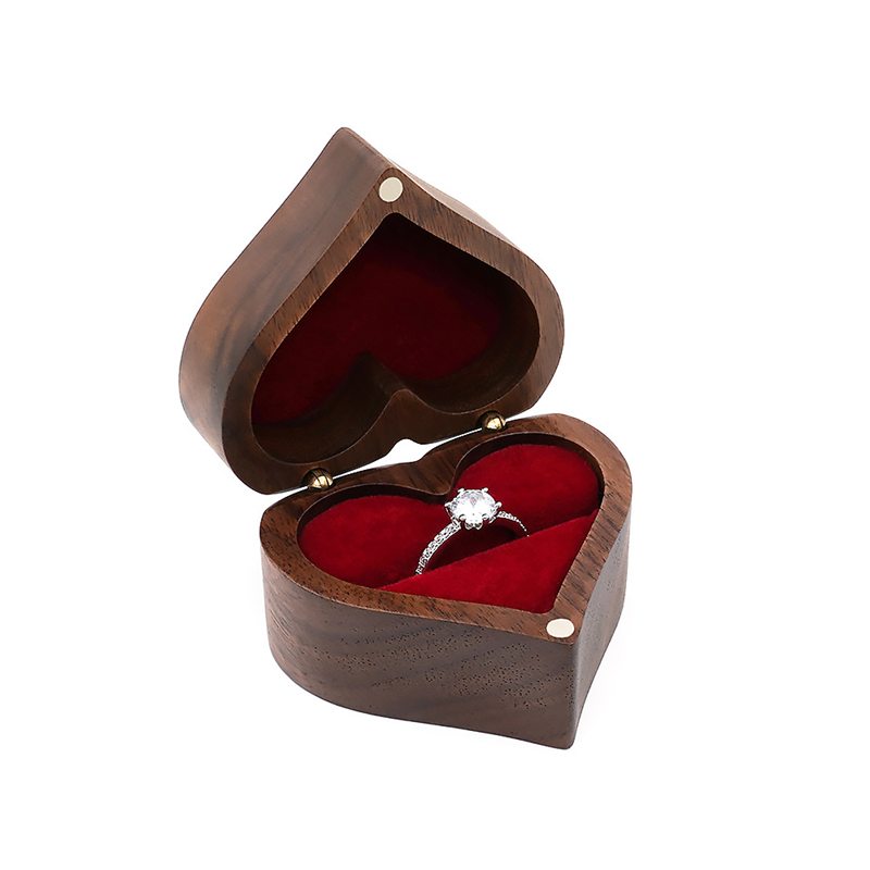 Vintage Black Walnut Wooden Love Heart Ring Box