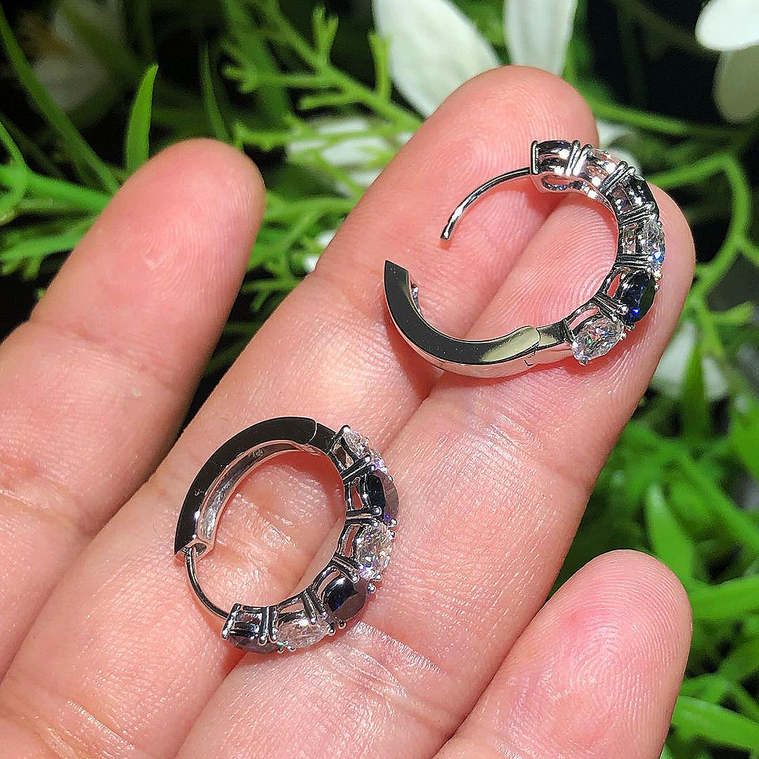 Round Cut Blue Sapphire Hoop Earrings