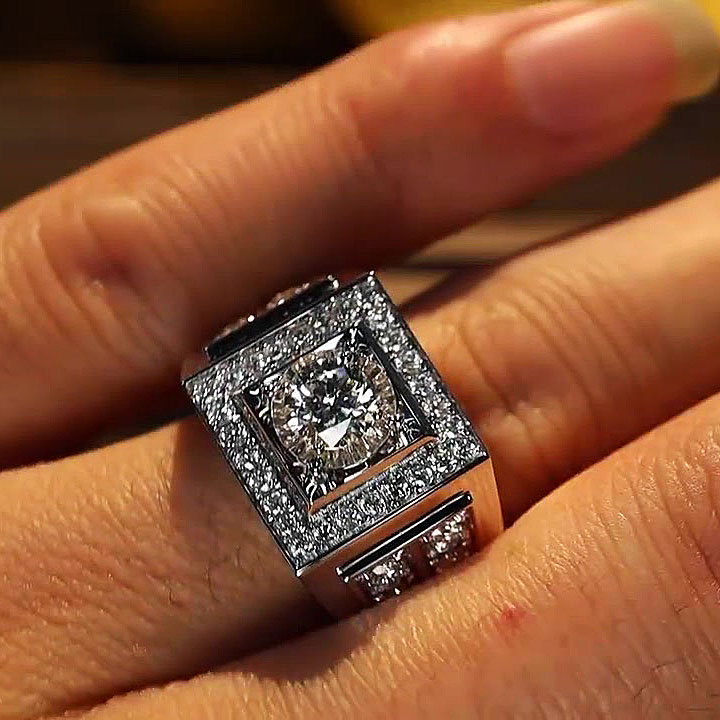 5ct Round Cut White Sapphire Men's Engagement Ring