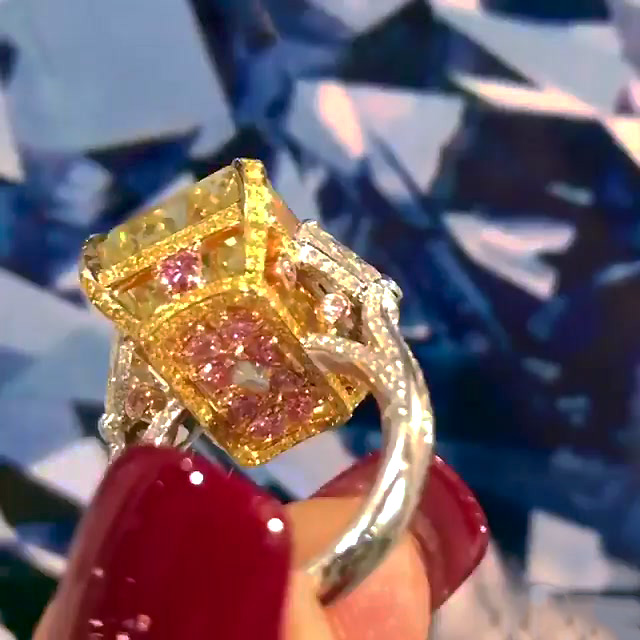 7ct Radiant Cut Yellow Sapphire Engagement Ring