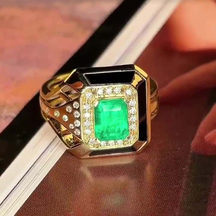 4ct Emerald Cut Green Sapphire Engagement Ring for Men