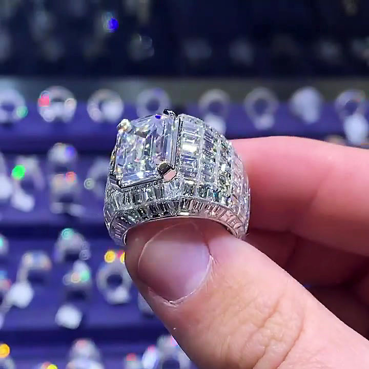 5ct Emerald Cut White Sapphire Men's Cocktail Ring