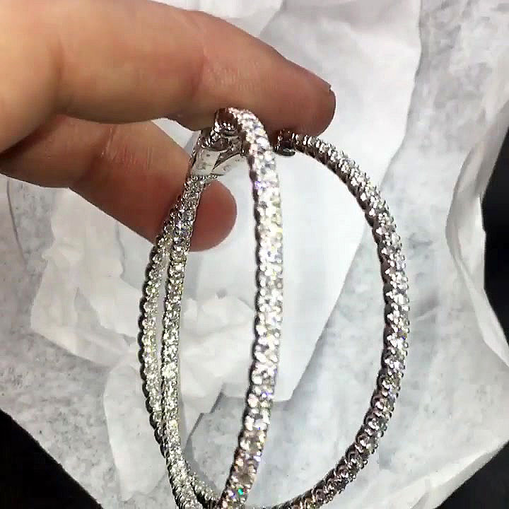 Round Cut White Sapphire Hoop Earrings