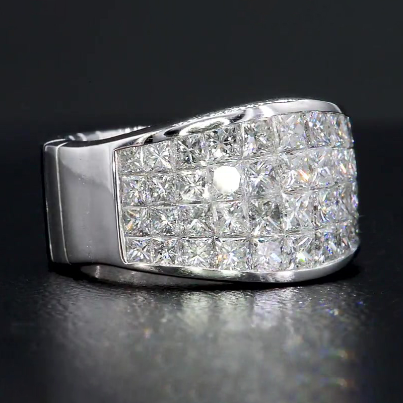 9.75ct Invisibile Setting Princess Cut White Sapphire Men's Eternity Ring