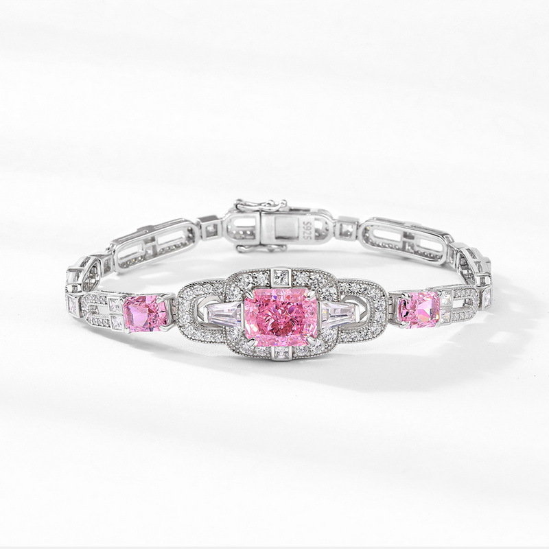 Art Deco Emerald Cut Pink Sapphire Bracelet