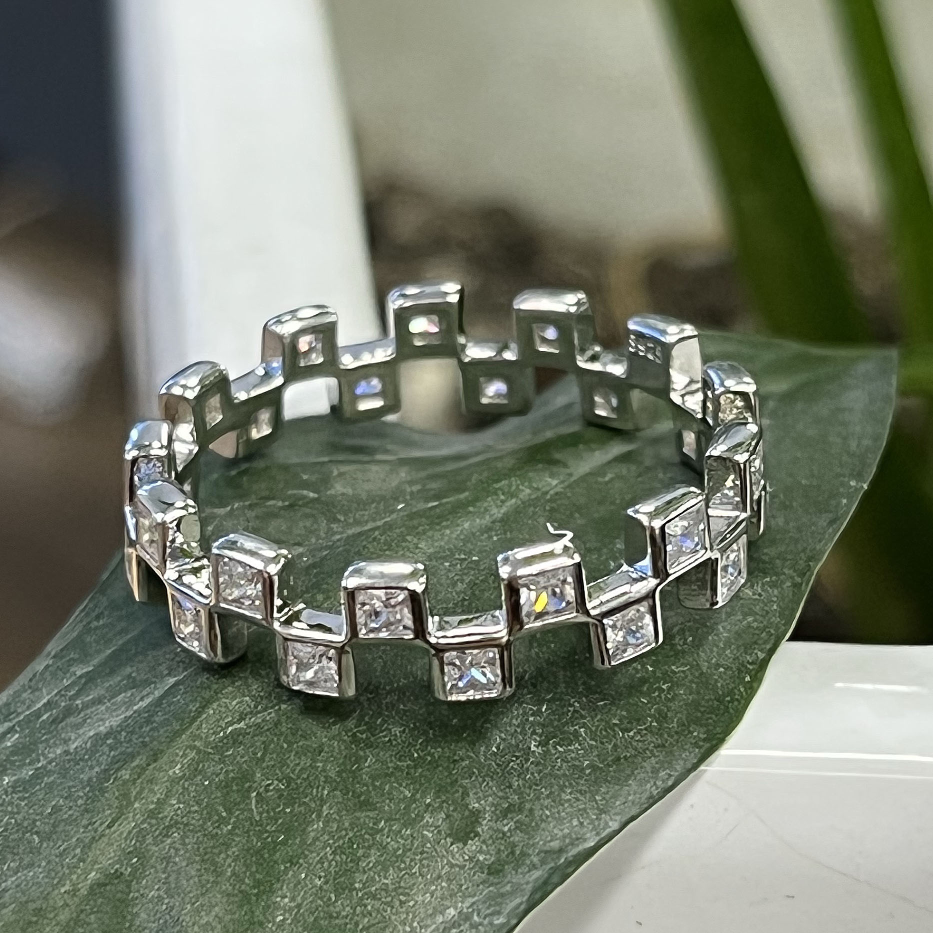 3.25ct Unique Princess Cut White Sapphire Eternity Ring