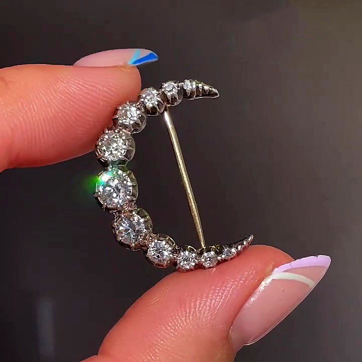 1.75ct Victorian Old Cut White crescent Sapphire Brooch