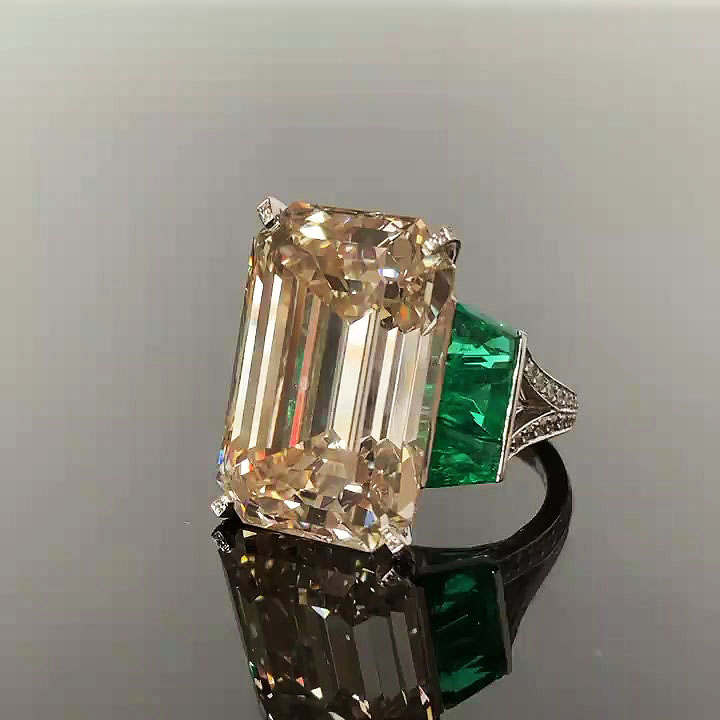 6ct Three Stone Emerald Cut Champagne Sapphire Engagement Ring