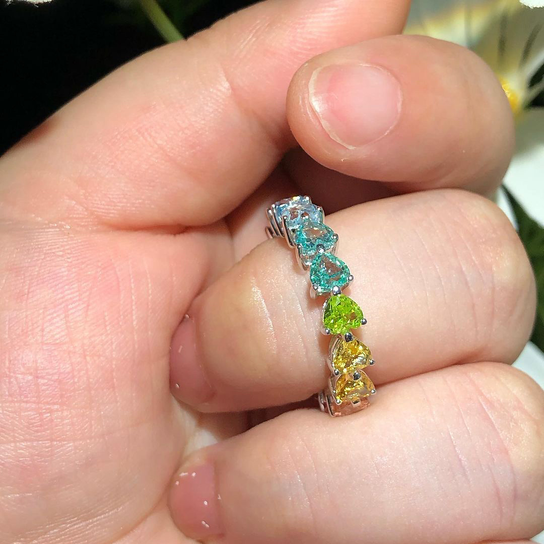 4.8ct Heart Cut Rainbow Sapphire Eternity Ring