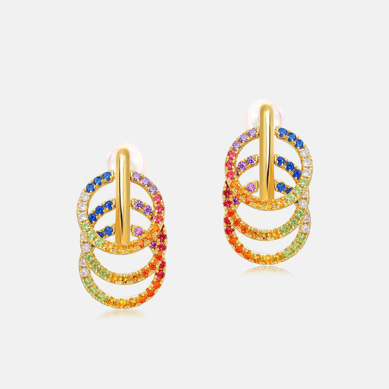 Round Cut Rainbow Sapphire Drop Earrings