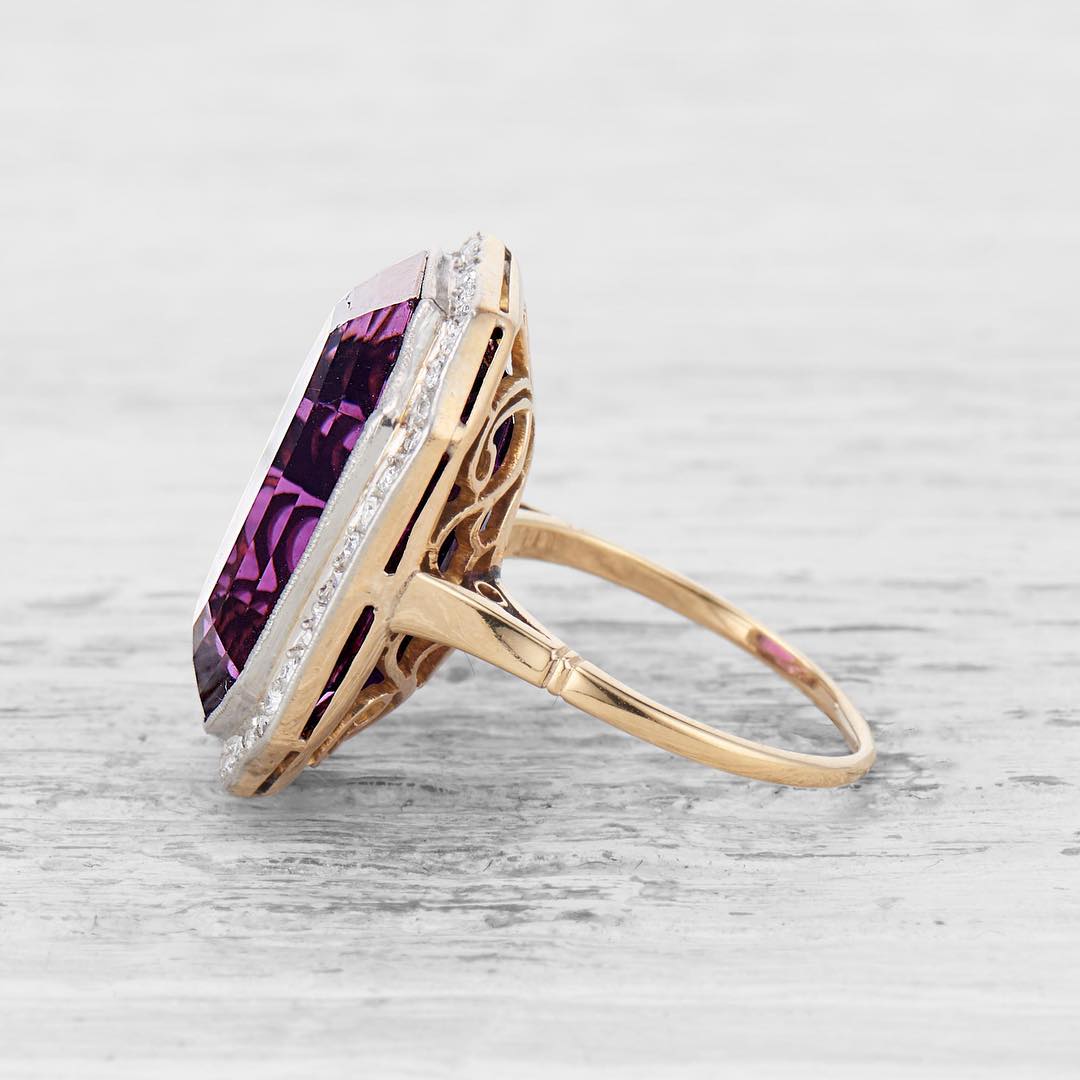 7ct Art Deco Emerald Cut Amethyst Sapphire Engagement Ring