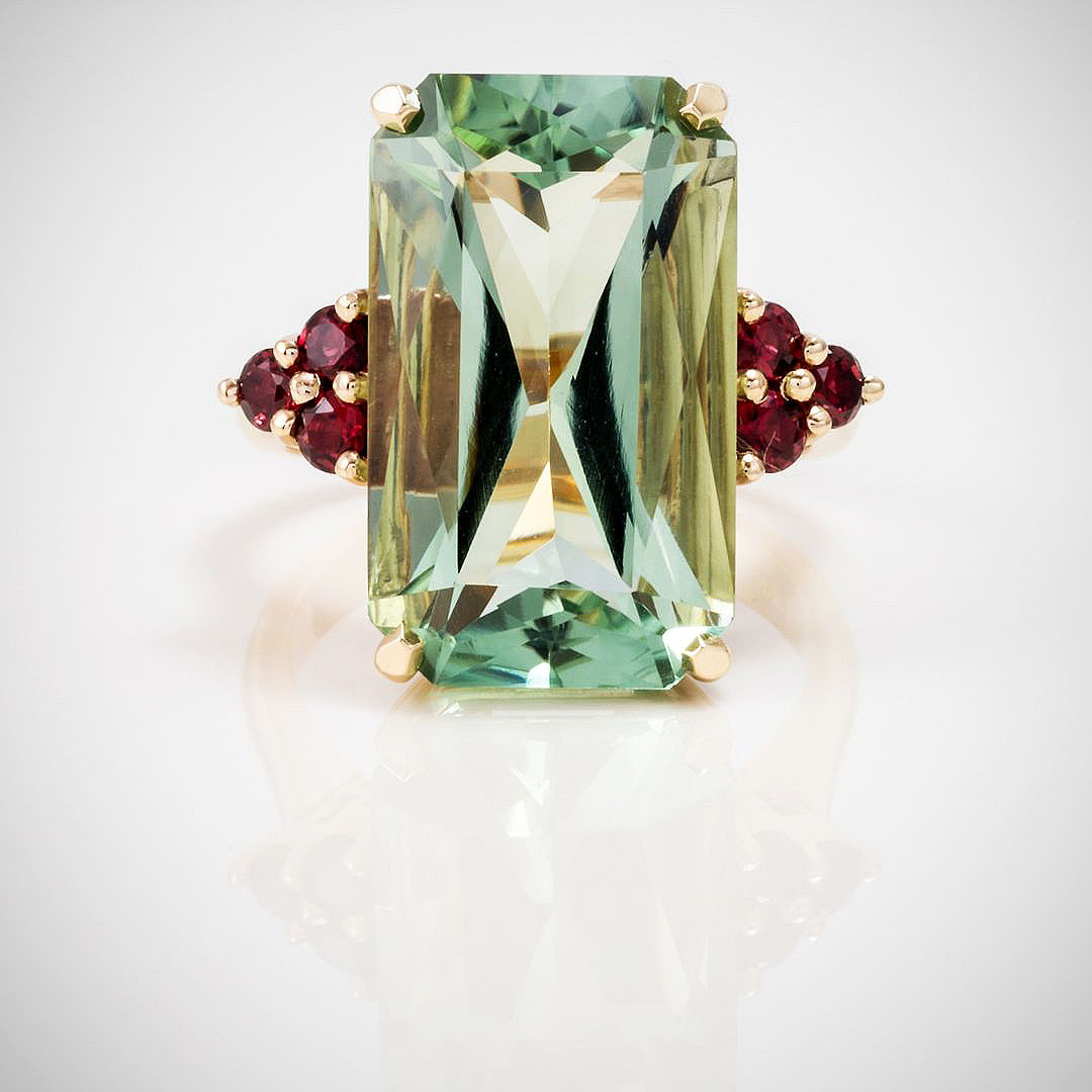7ct Radiant Cut Green Sapphire Engagement Ring