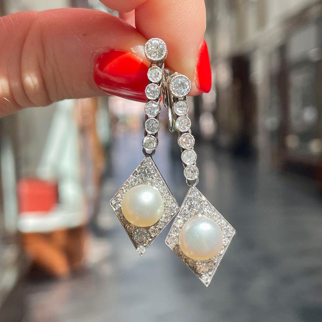 Round Cut White Sapphire Drop Earrings with Pearls