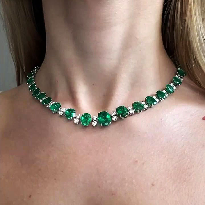 Oval Cut Emerald Sapphire Necklace
