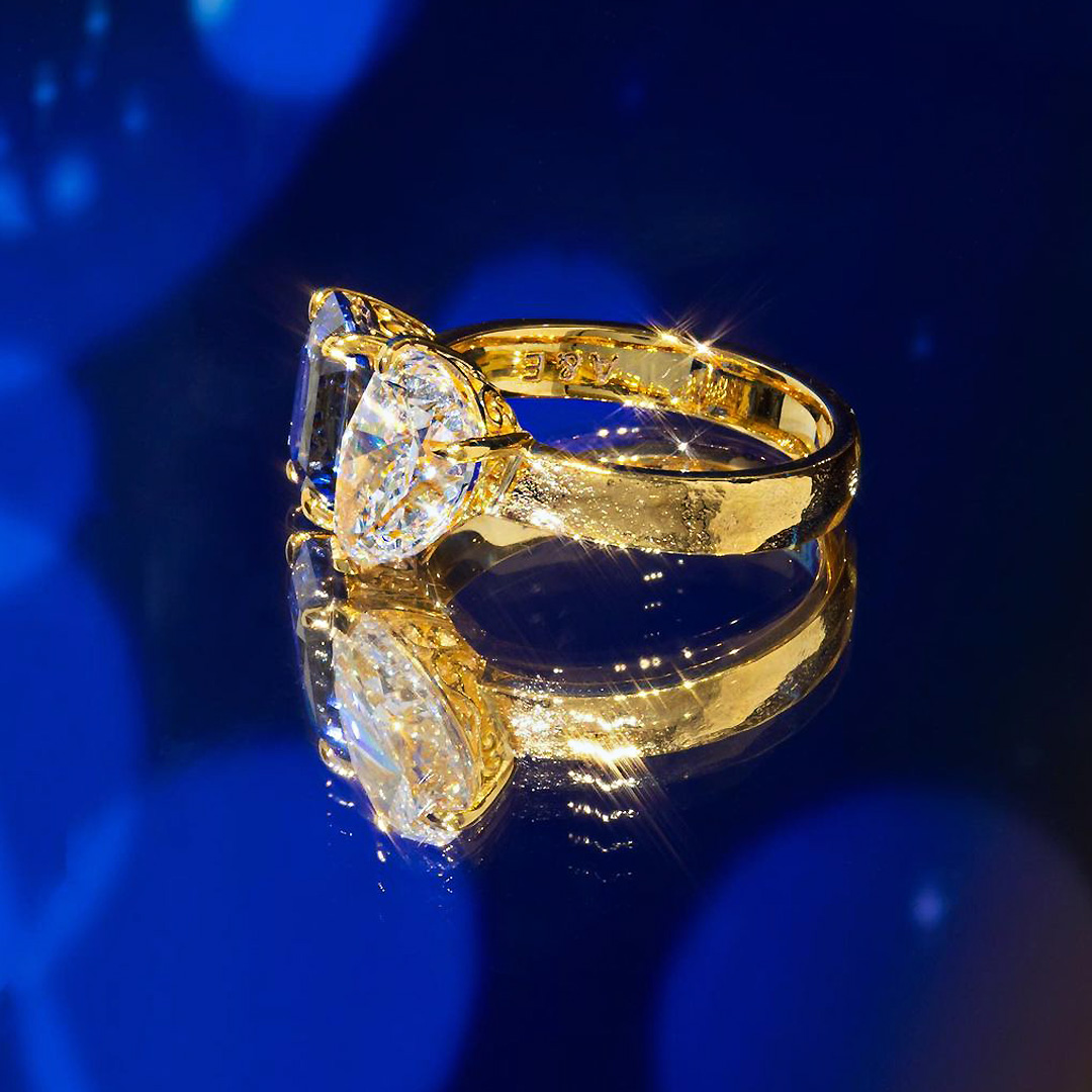 4ct Radiant&Pear Cut Blue Sapphire Engagement Ring