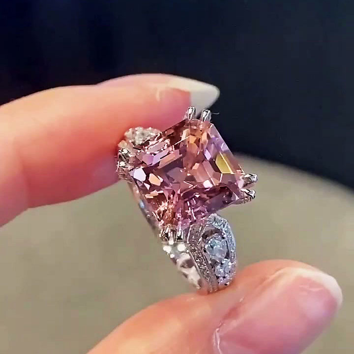 6ct Asscher Cut Pink Sapphire Engagement Ring