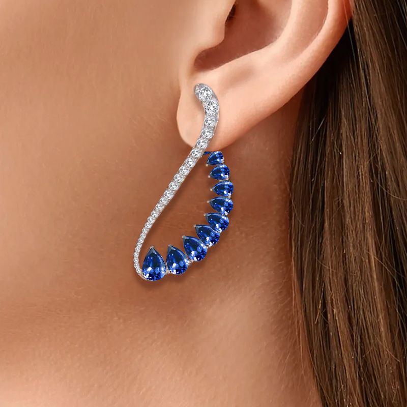 10ct Sapphire Pear Cut Cuff Earrings