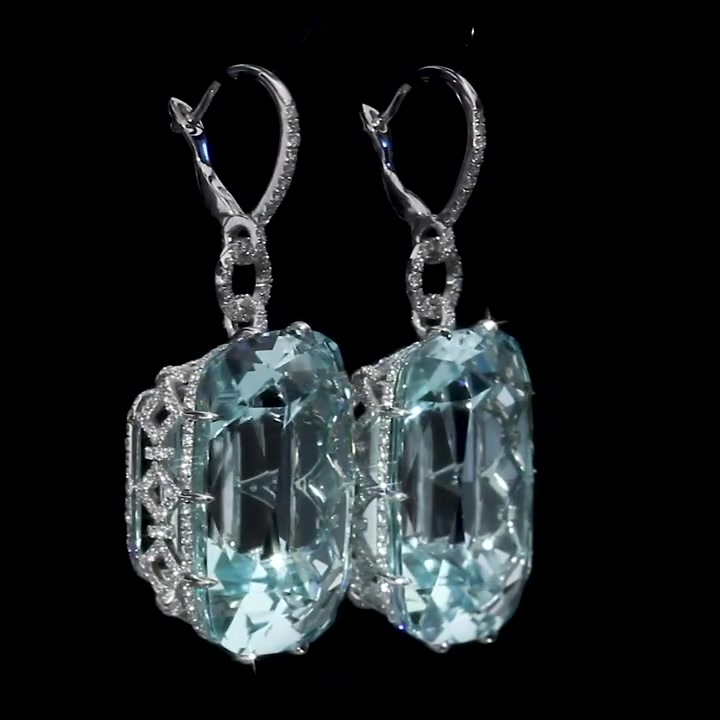 Cushion Cut Aquamarine Sapphire Drop Earrings