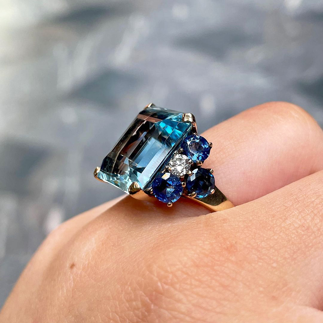 8ct Emerald Cut Aquamarine Sapphire Engagement Ring